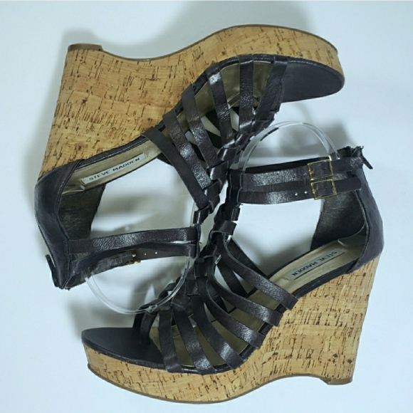 Steve Madden Leather Gladiator Wedge Heel Platform Sandals - Picture 3 of 7